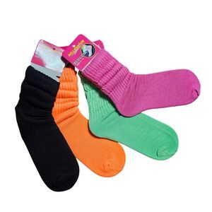 Lot of 4 Vintage 90s Millennium Women Slouch Socks Neon Pink Green Orange NWT